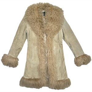 Vintage Genuine Leather Fur Trim Penny Lane Jacket